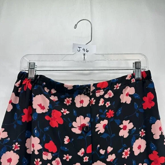 Lily Black A-Line Skirt Womens S Button Front Elastic Waist Floral Black Orange - Picture 9 of 9